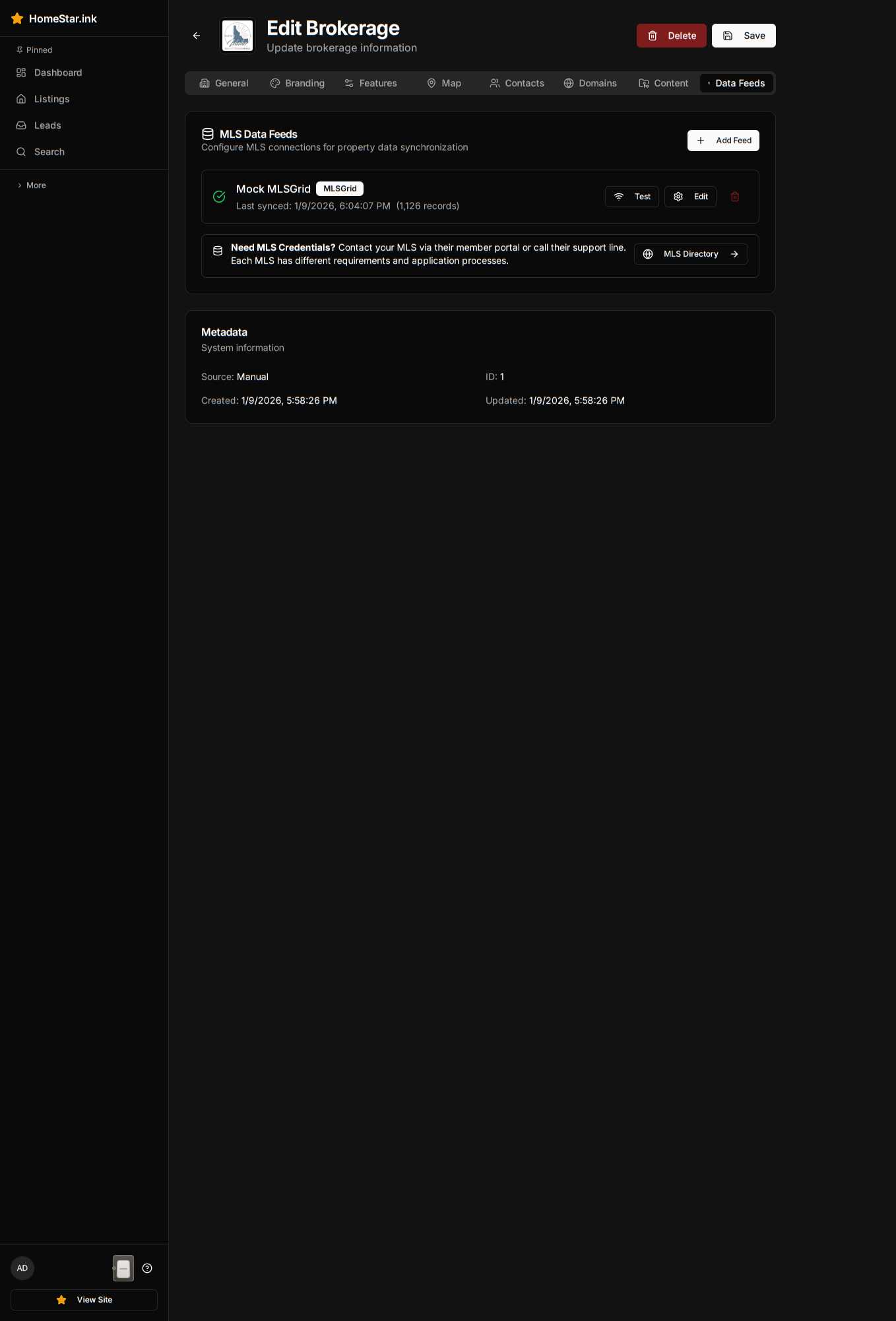 MLS data feed configuration