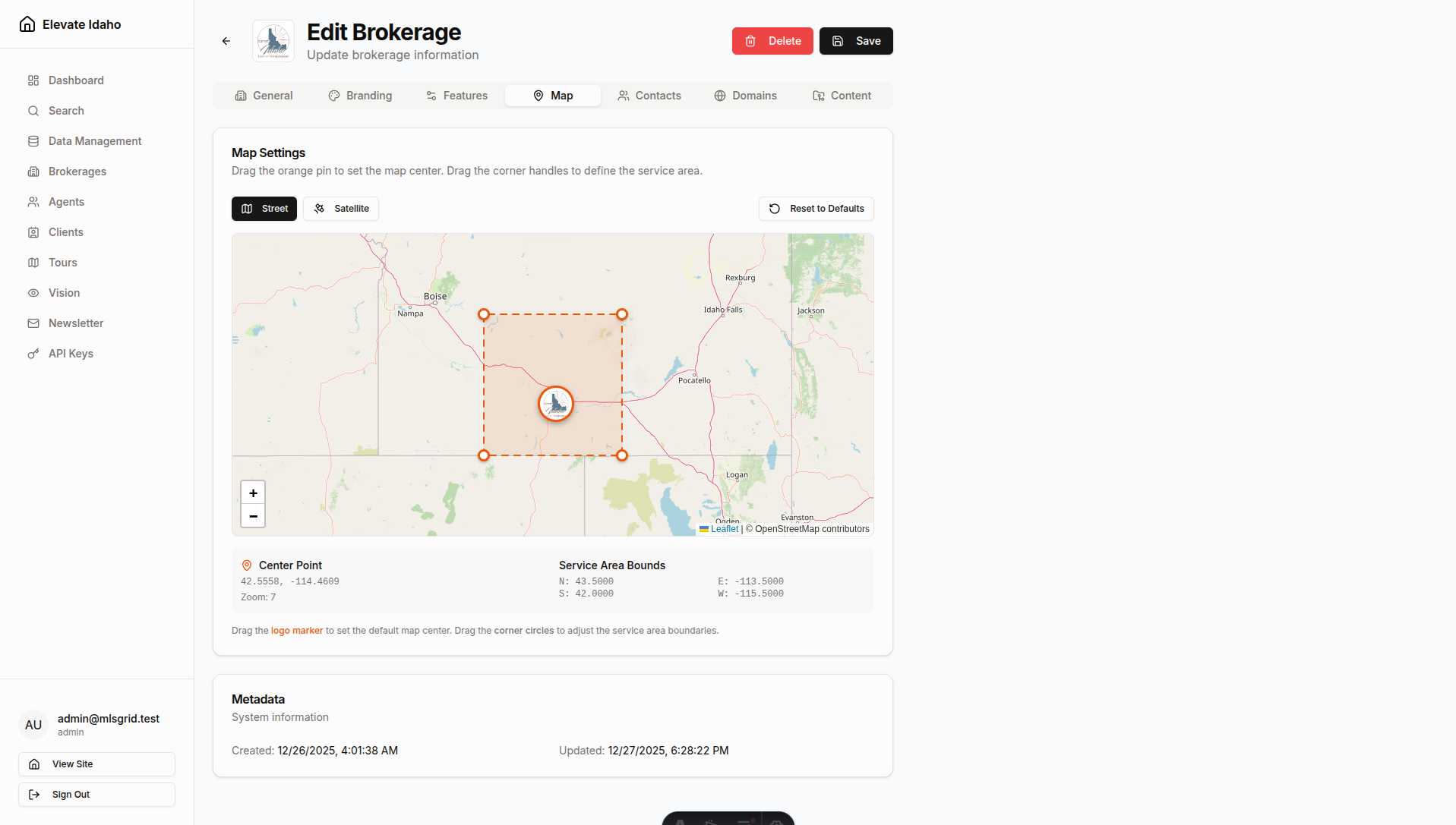 Service area map configuration